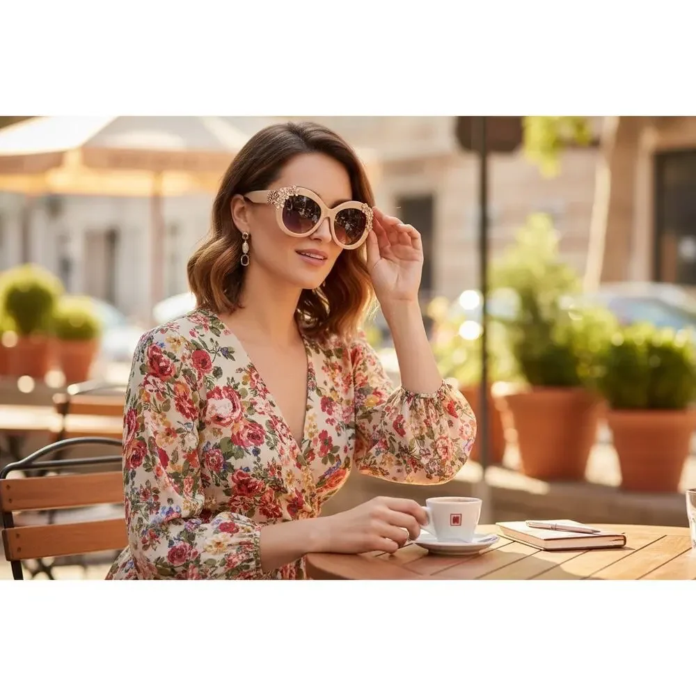 Betsey Johnson Blush Colored Embellished Sunglasses